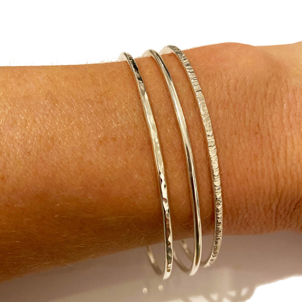 Sterling Silver Oval Bangles 2mm - set of 3