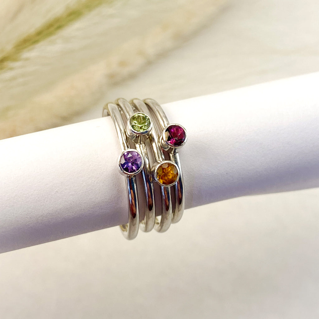 Sterling Silver Gemstone Stacking Ring - Pink Kaleidoscope Quartz