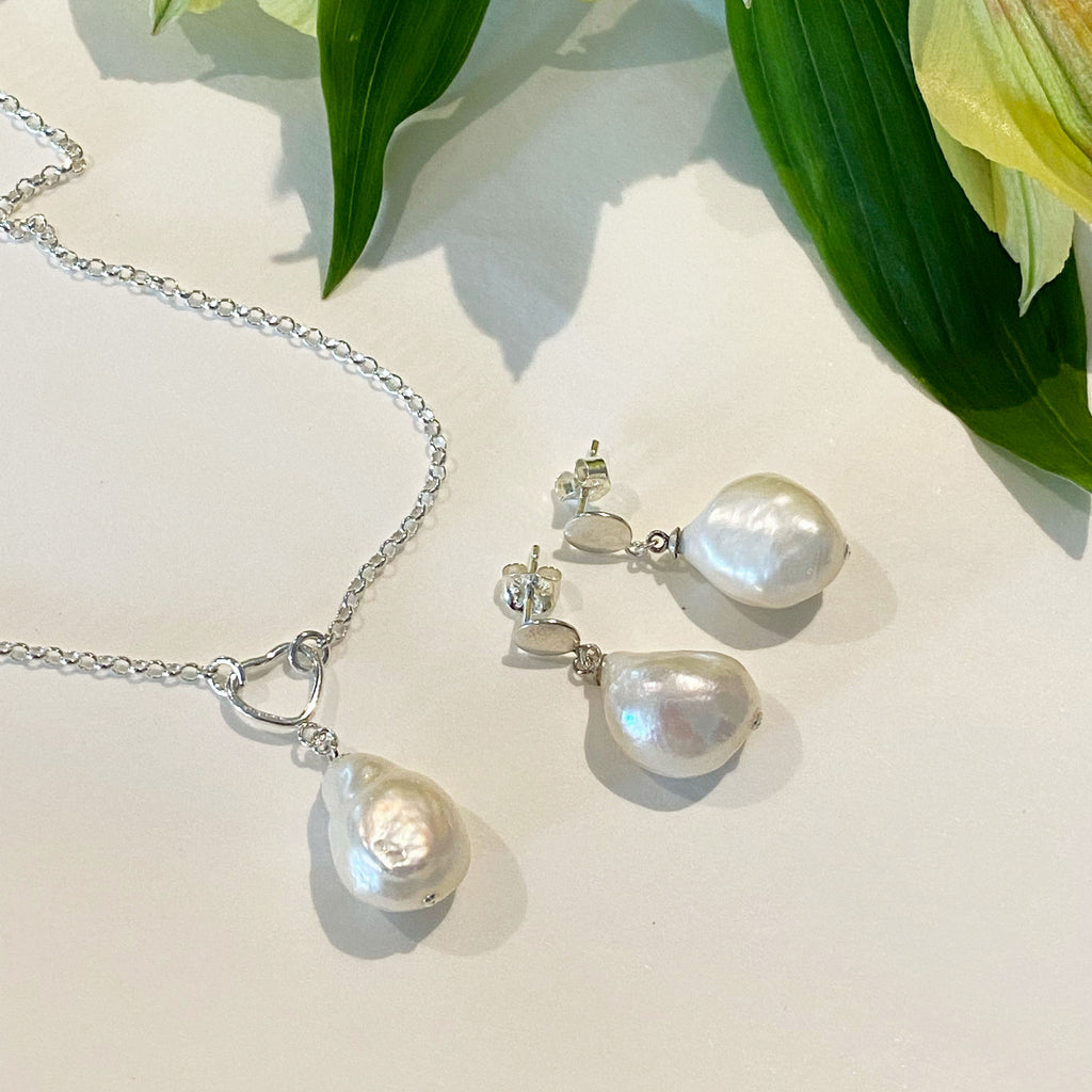 Sterling Silver & Baroque Freshwater Pearl Drop Necklace (In Stock)