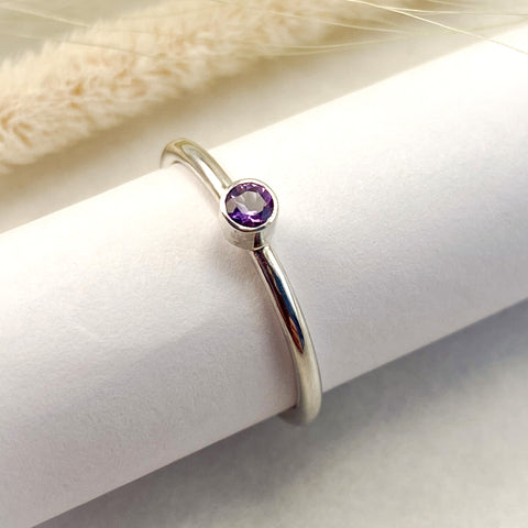 Sterling Silver Gemstone Stacking Ring - Purple Kaleidoscope Quartz