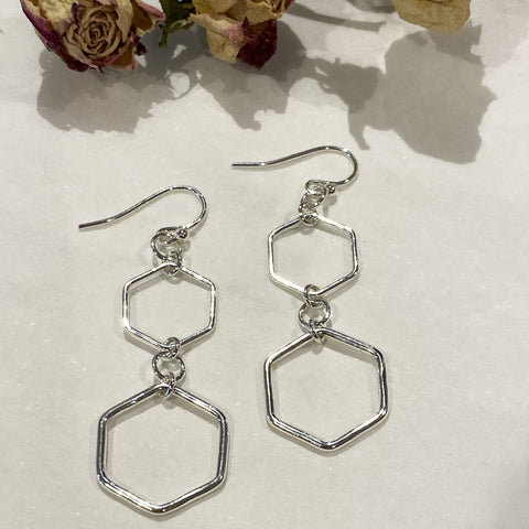 Sophie Thomas Jewellery - Sterling Silver Hexagon Drop Earrings - Nosek's Just Gems