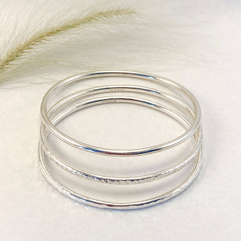 Sophie Thomas Jewellery - Sterling Silver Oval Bangles 3mm - set of 3 - Nosek's Just Gems
