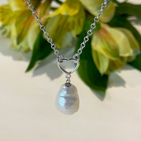 Sterling Silver & Baroque Freshwater Pearl Drop Necklace