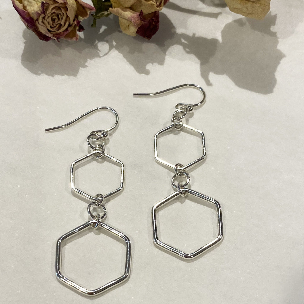 Sophie Thomas Jewellery - Sterling Silver Hexagon Drop Earrings - Nosek's Just Gems