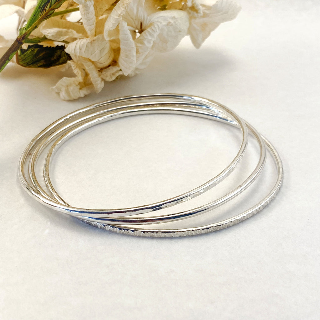 Sophie Thomas Jewellery - Sterling Silver Oval Bangles 2mm - set of 3 - Nosek's Just Gems