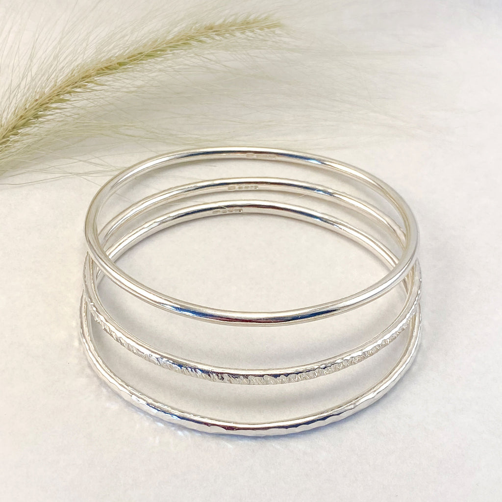 Sophie Thomas Jewellery - Sterling Silver Oval Bangles 3mm - set of 3 - Nosek's Just Gems