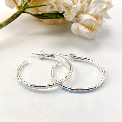 Sophie Thomas Jewellery - Sterling Silver Textured Half Loop Stud Earrings - Nosek's Just Gems