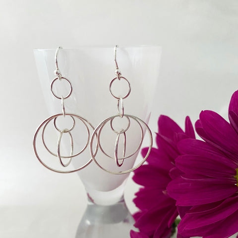 Sterling Silver Puzzle Circle Drop Earrings